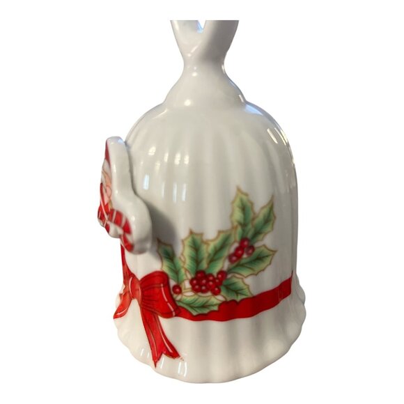 Vintage 1980s Ceramic Christmas Bell – Santa with Candy Cane & Holly – Made in T - Picture 4 of 6
